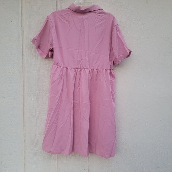 womens pink button down short sleeve shirt dress wmns sz S - Picture 3 of 4